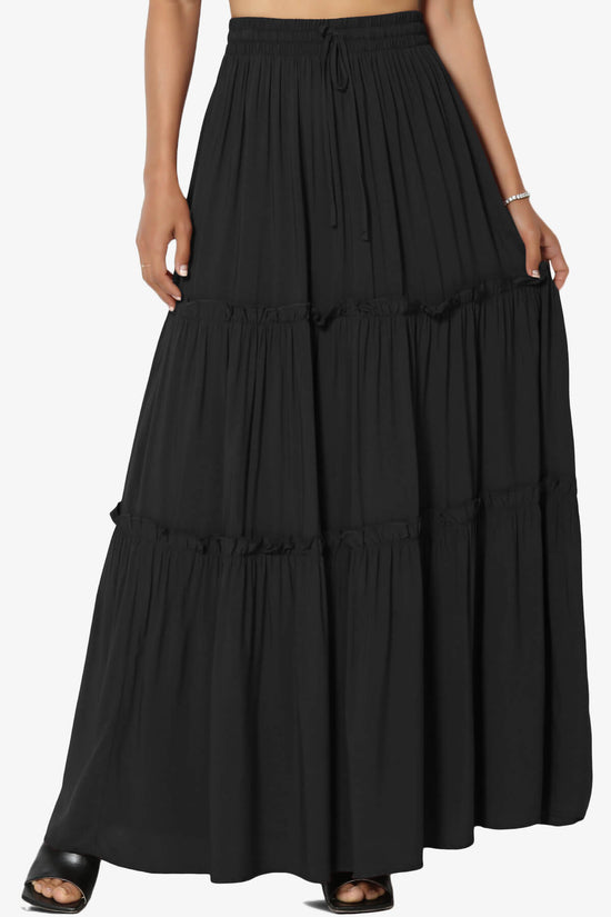 Kelton Ruffle Tiered Woven Maxi Skirt BLACK_1