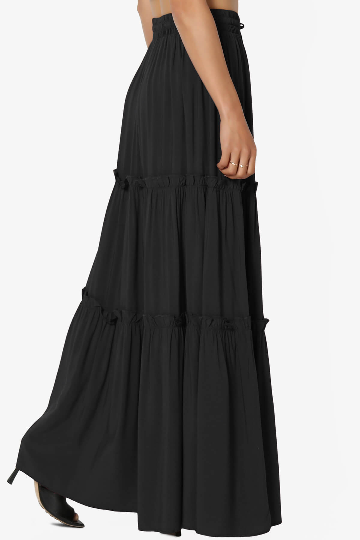 Kelton Ruffle Tiered Woven Maxi Skirt BLACK_4