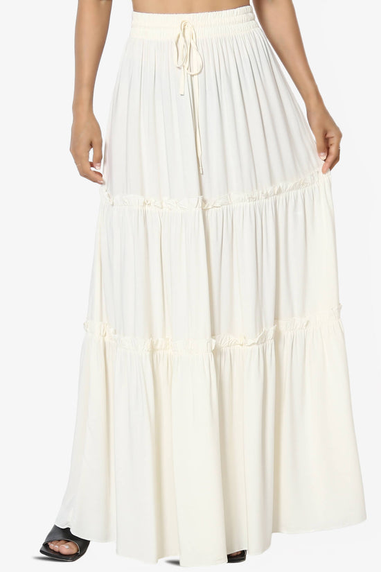 Kelton Ruffle Tiered Woven Maxi Skirt CREAM_1