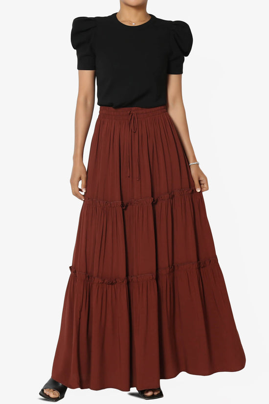 Kelton Ruffle Tiered Woven Maxi Skirt DARK RUST_6