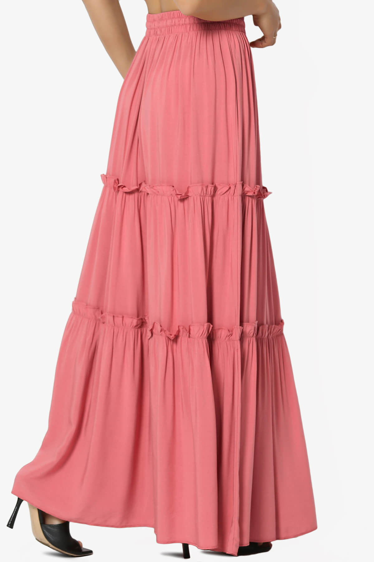 Kelton Ruffle Tiered Woven Maxi Skirt DESERT ROSE_4