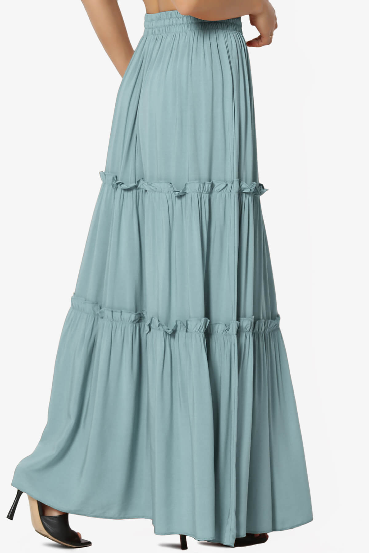 Kelton Ruffle Tiered Woven Maxi Skirt DUSTY BLUE_4