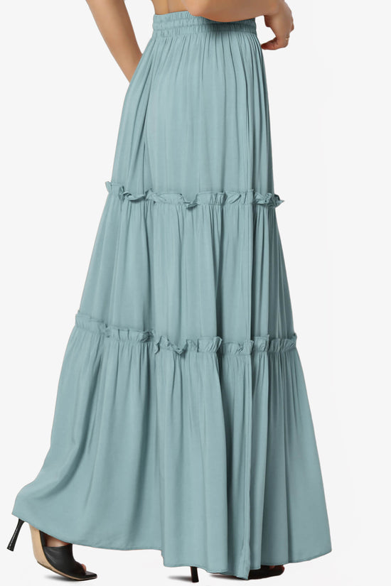 Kelton Ruffle Tiered Woven Maxi Skirt DUSTY BLUE_4