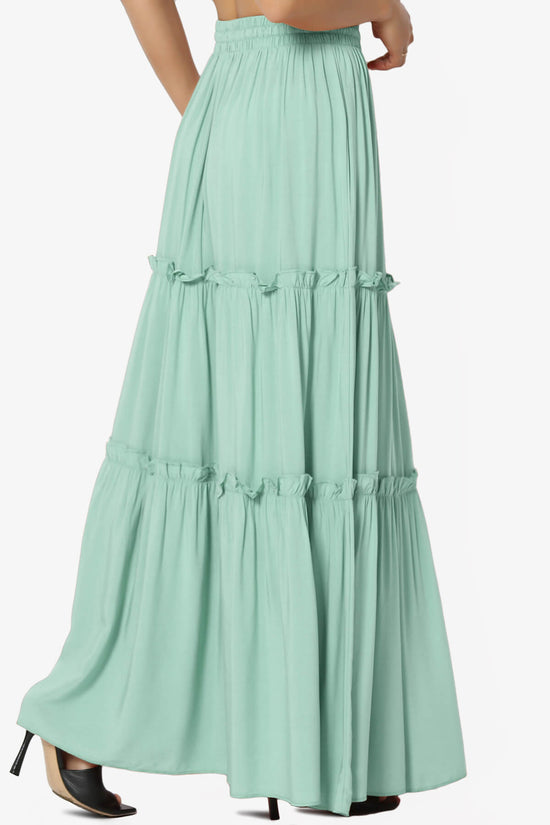 Kelton Ruffle Tiered Woven Maxi Skirt DUSTY GREEN_4