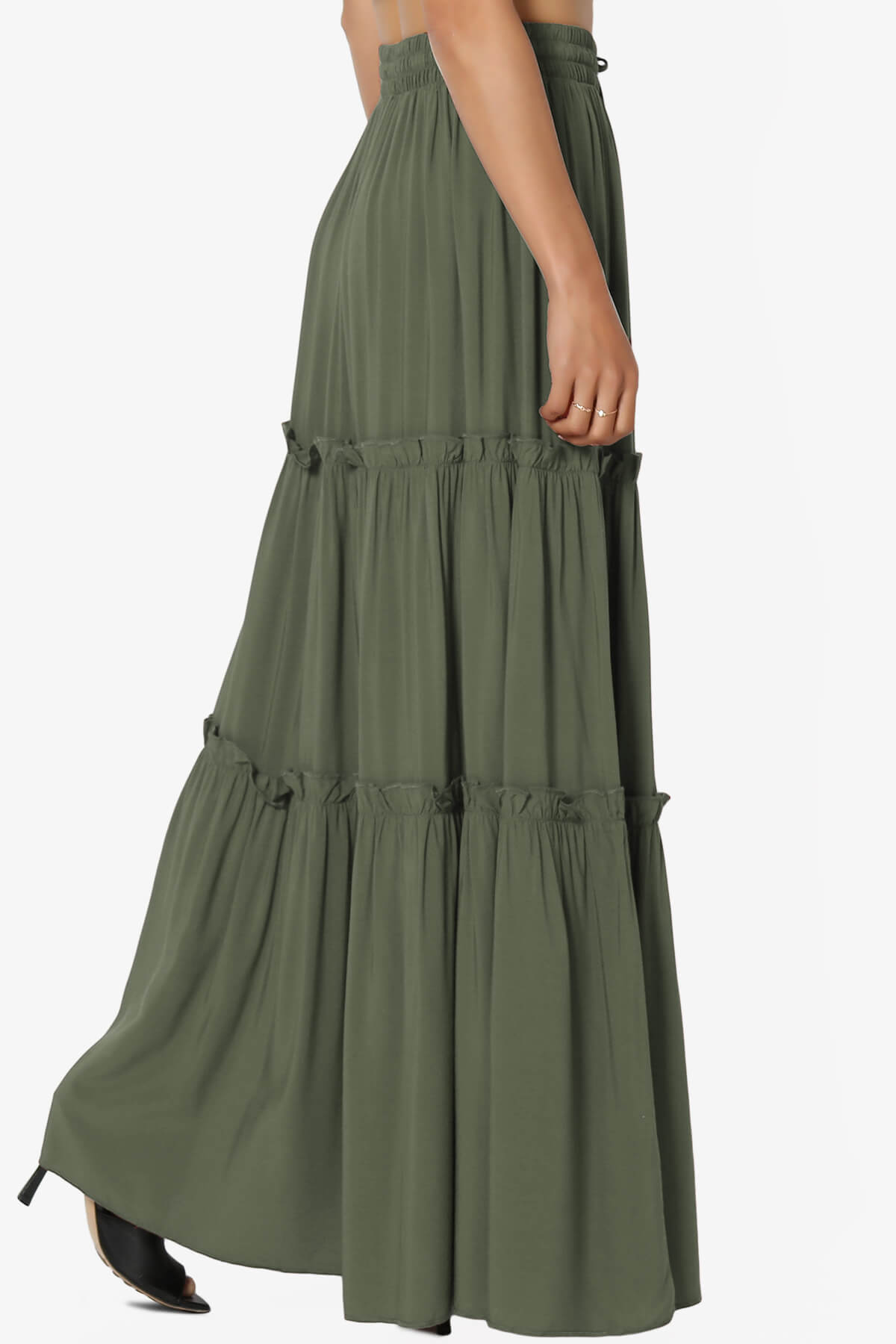 Kelton Ruffle Tiered Woven Maxi Skirt DUSTY OLIVE_4