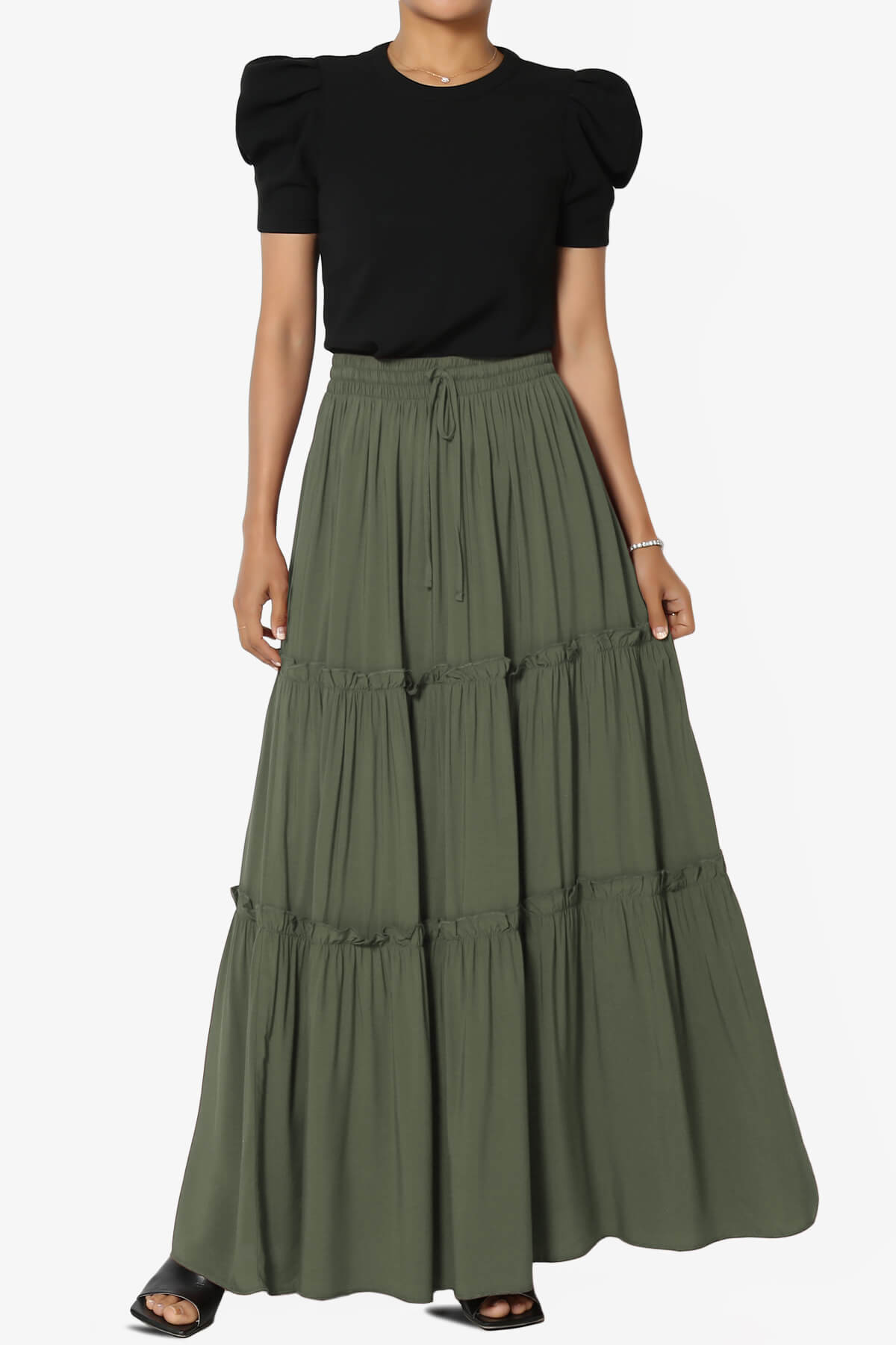 Kelton Ruffle Tiered Woven Maxi Skirt DUSTY OLIVE_6