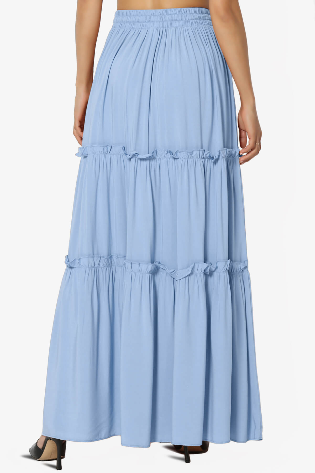 Kelton Ruffle Tiered Woven Maxi Skirt LIGHT BLUE_2