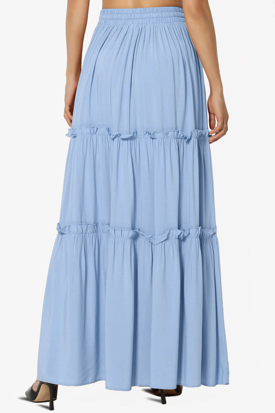 Kelton Ruffle Tiered Woven Maxi Skirt LIGHT BLUE_2