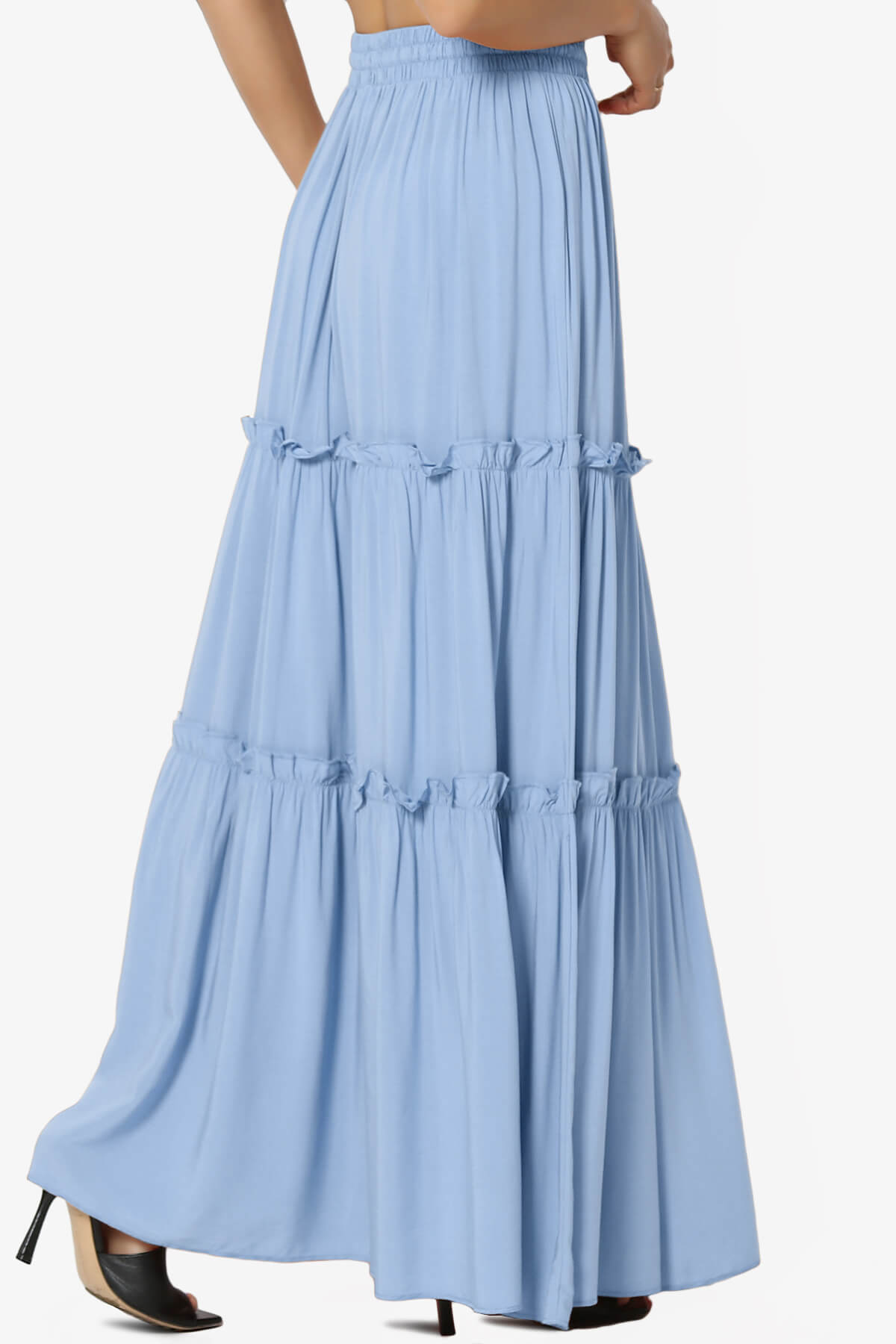 Kelton Ruffle Tiered Woven Maxi Skirt LIGHT BLUE_4