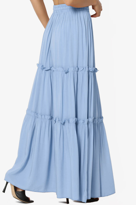 Kelton Ruffle Tiered Woven Maxi Skirt LIGHT BLUE_4