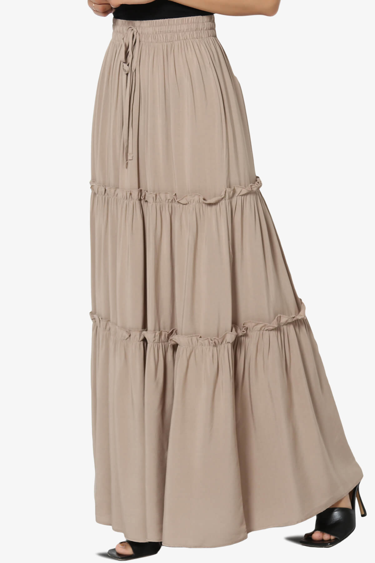 Kelton Ruffle Tiered Woven Maxi Skirt LIGHT MOCHA_3