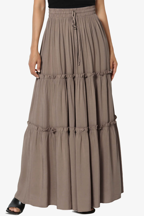 Kelton Ruffle Tiered Woven Maxi Skirt MOCHA_1