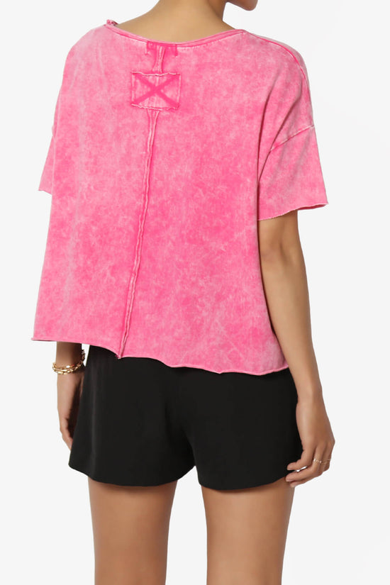 Kiralin Acid Wash Short Sleeve Crop T-Shirt HOT PINK_2