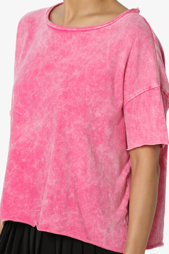 Kiralin Acid Wash Short Sleeve Crop T-Shirt HOT PINK_5