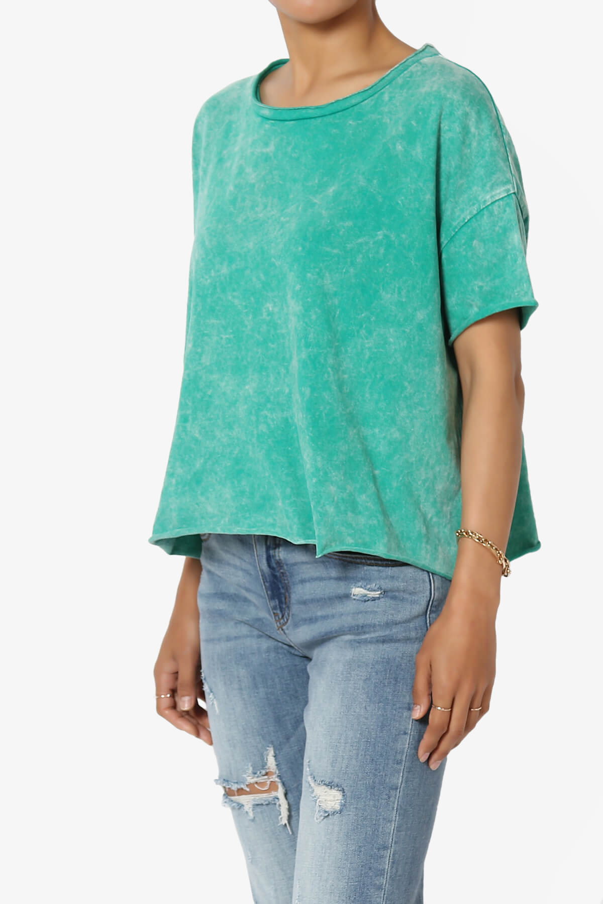 Kiralin Acid Wash Short Sleeve Crop T-Shirt KELLY GREEN_3