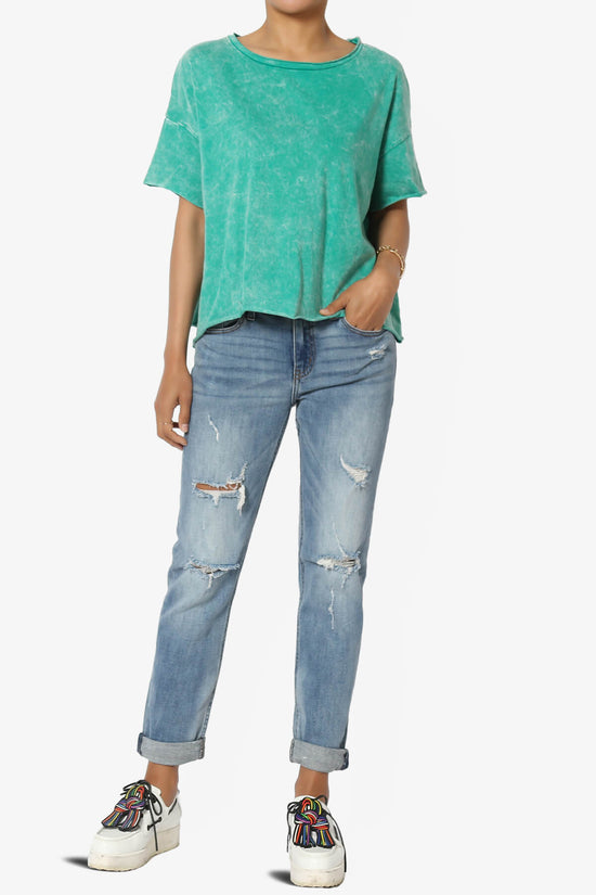 Kiralin Acid Wash Short Sleeve Crop T-Shirt KELLY GREEN_6