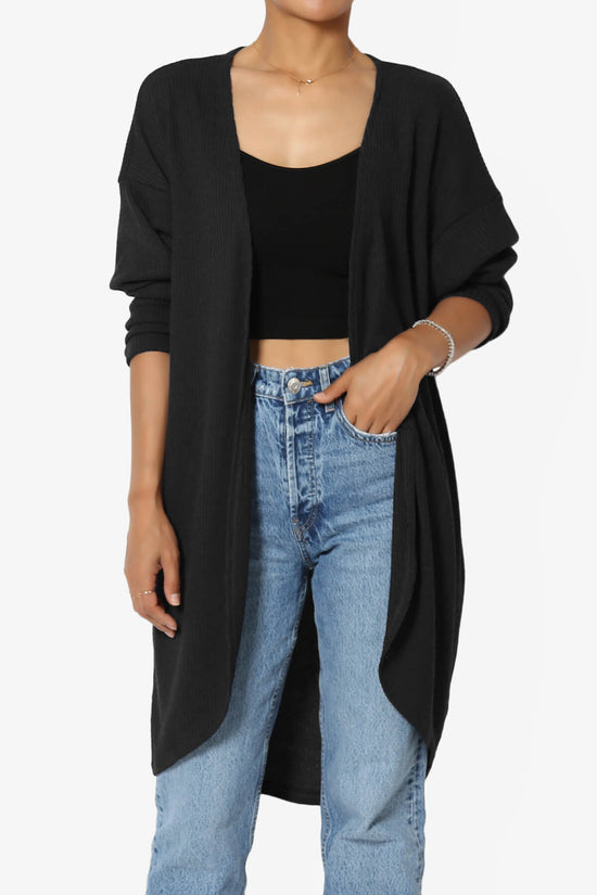 Lexa Ribbed Knit Open Front Cardigan BLACK_1