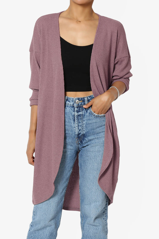 Lexa Ribbed Knit Open Front Cardigan DARK MAUVE_1