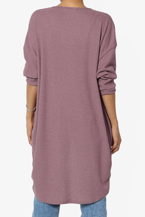 Lexa Ribbed Knit Open Front Cardigan DARK MAUVE_2