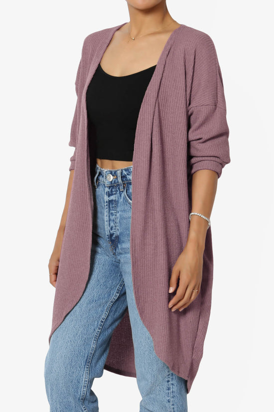Lexa Ribbed Knit Open Front Cardigan DARK MAUVE_3