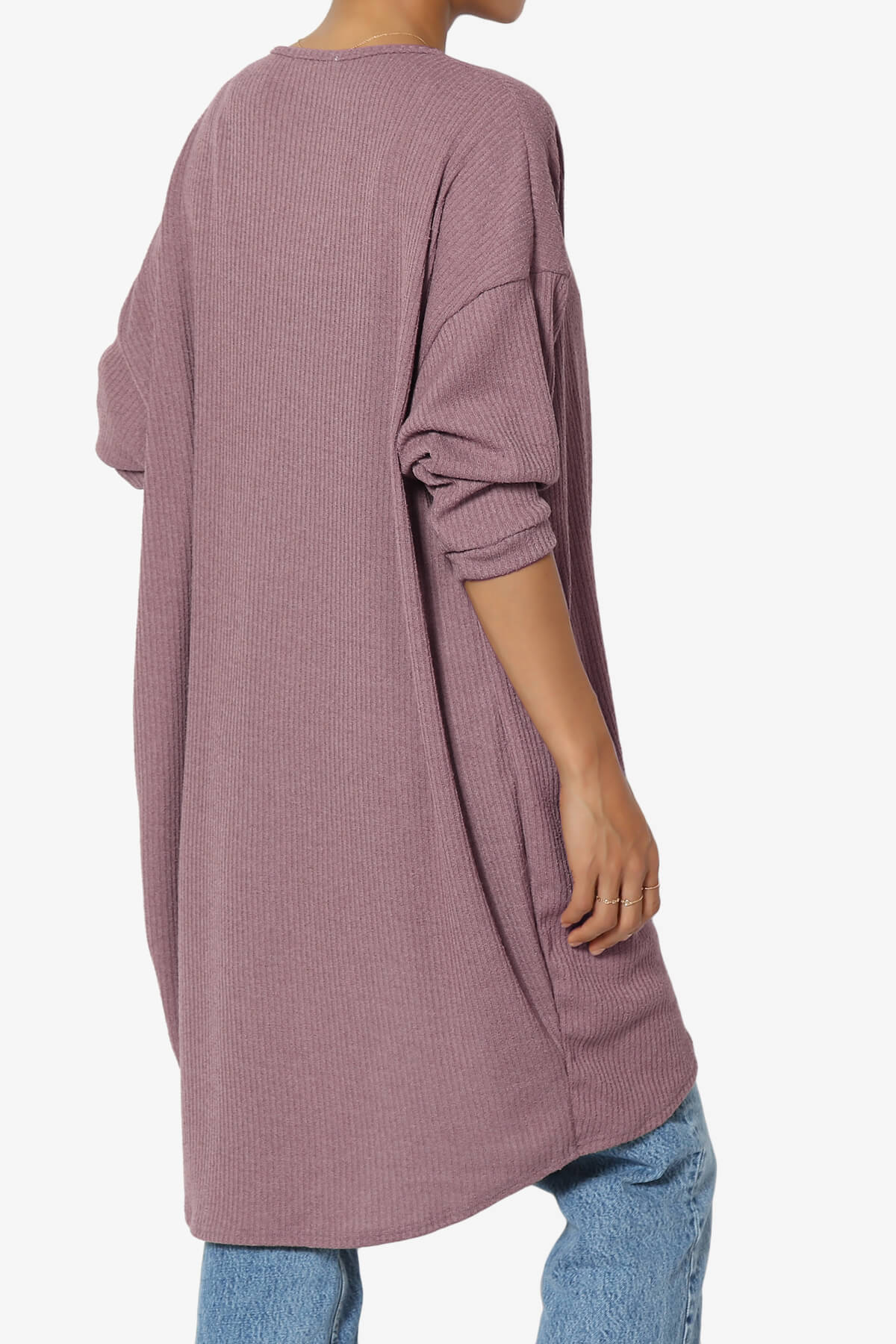 Lexa Ribbed Knit Open Front Cardigan DARK MAUVE_4