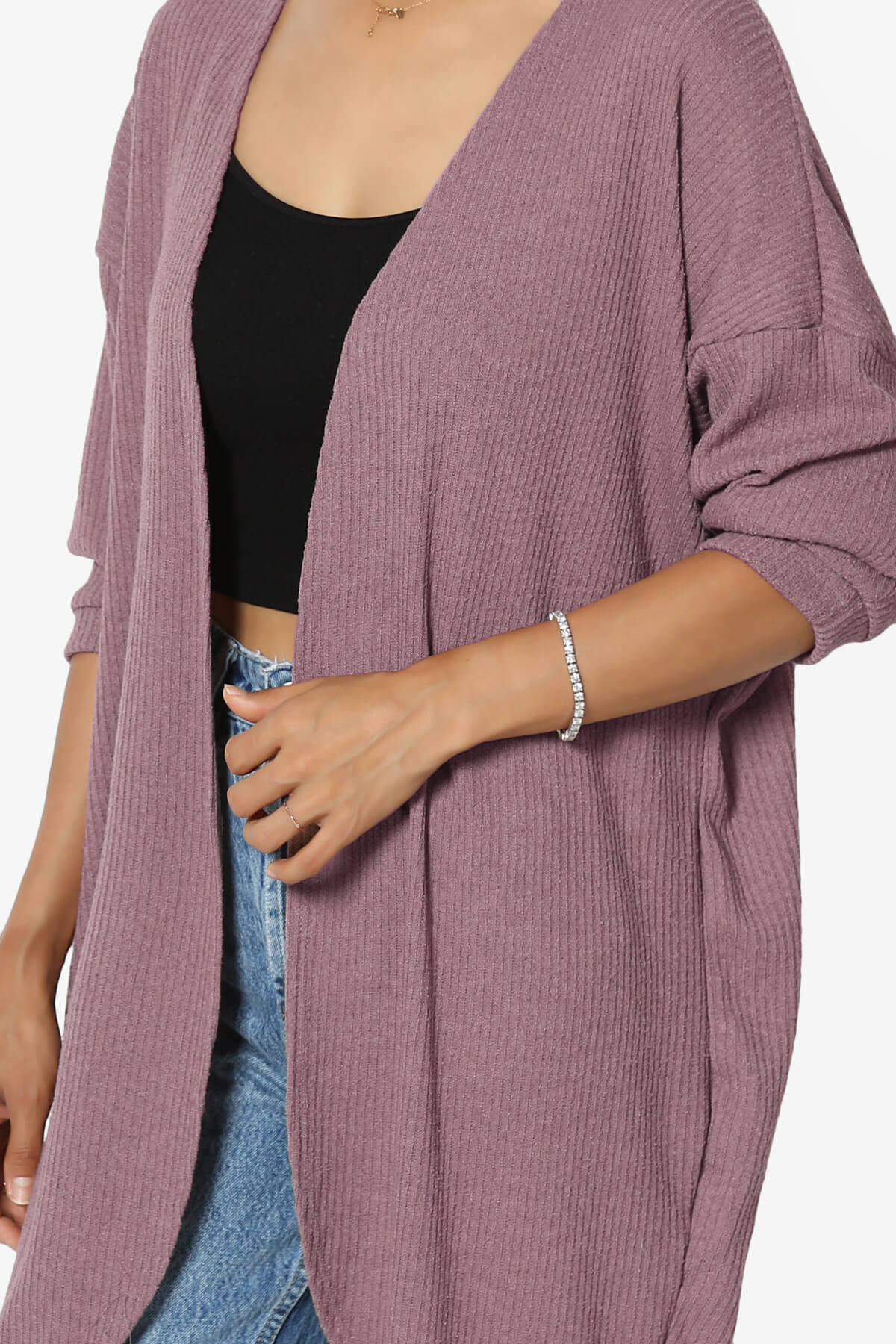 Lexa Ribbed Knit Open Front Cardigan DARK MAUVE_5