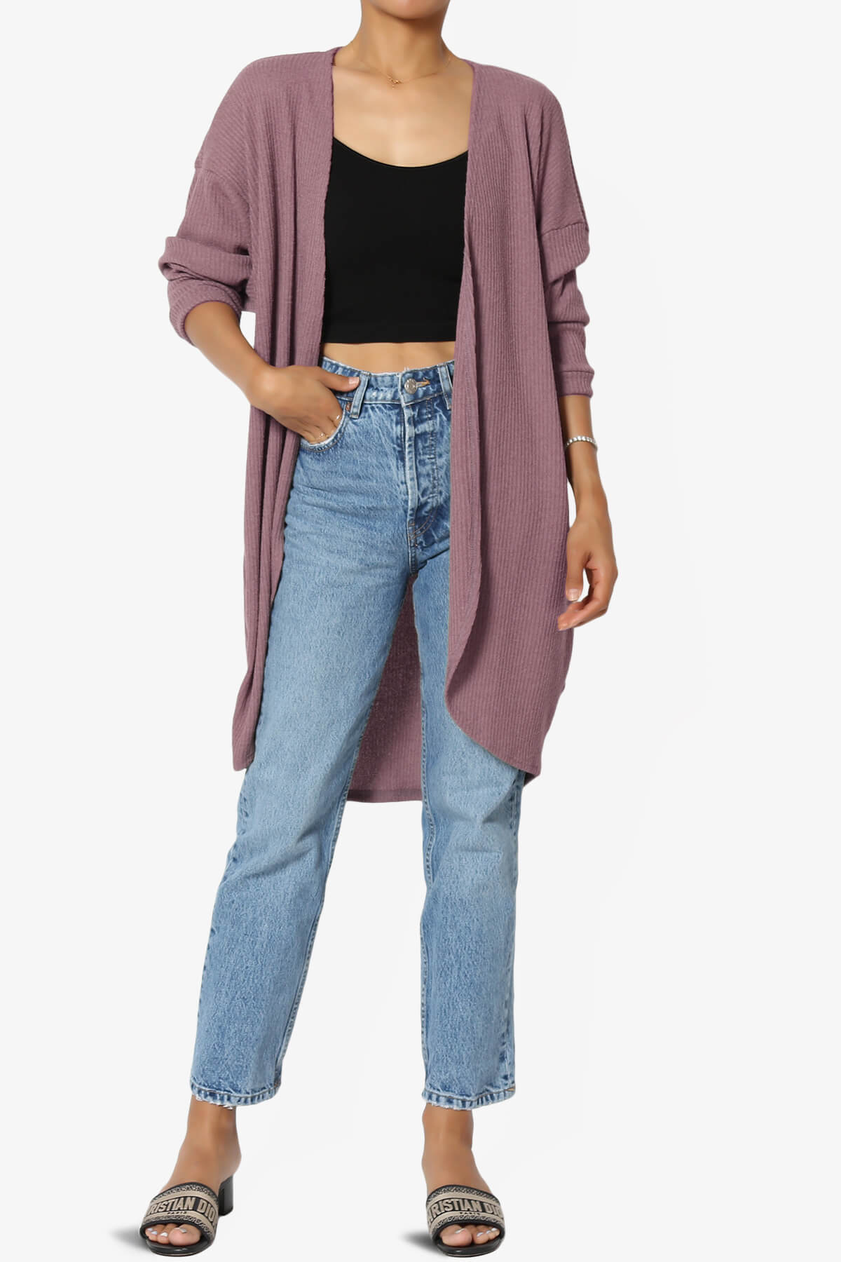 Lexa Ribbed Knit Open Front Cardigan DARK MAUVE_6