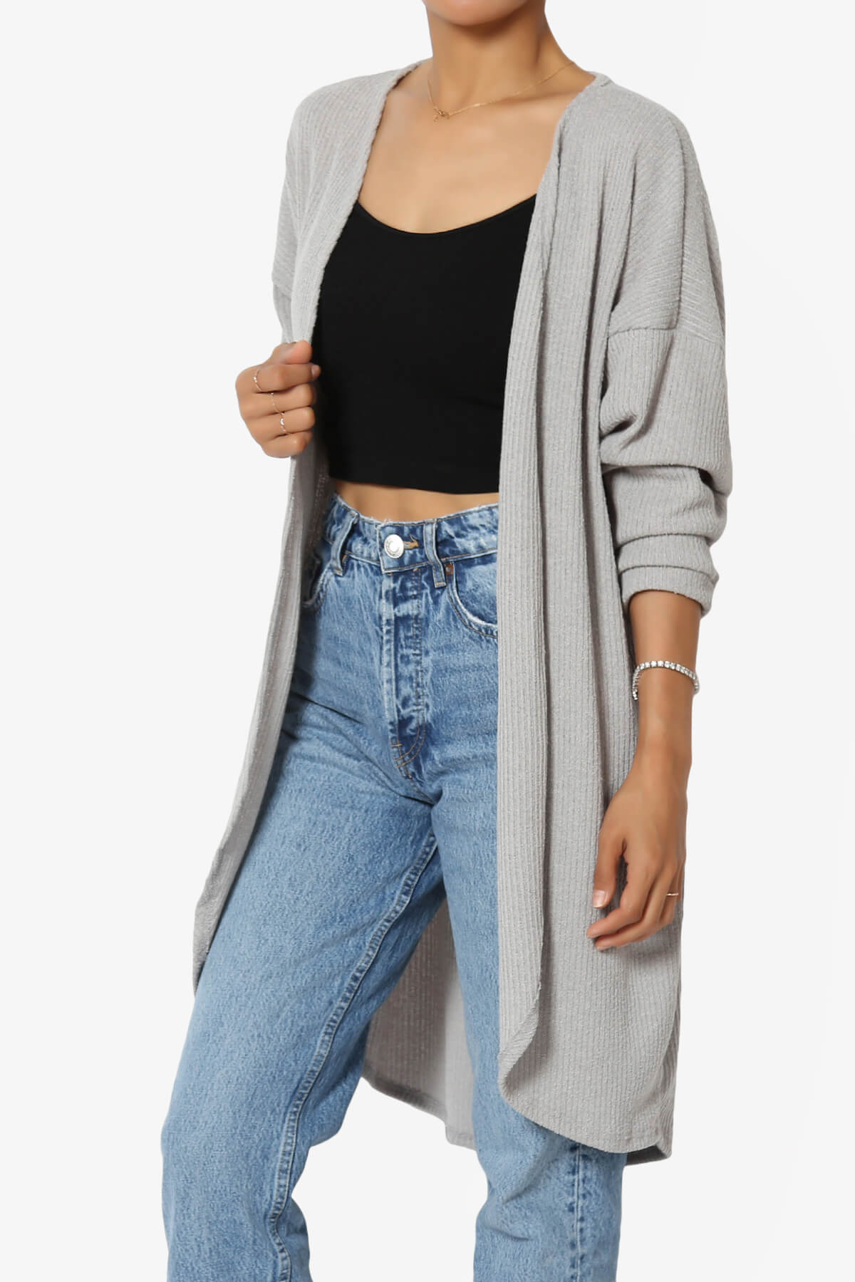 Lexa Ribbed Knit Open Front Cardigan HEATHER GREY_1