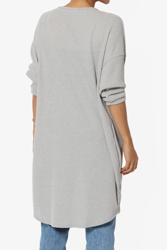 Lexa Ribbed Knit Open Front Cardigan HEATHER GREY_2