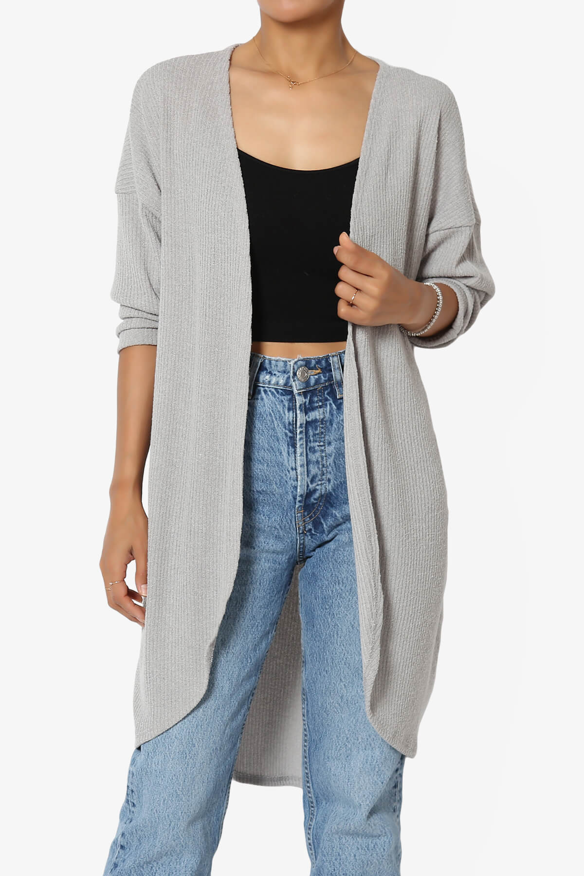 Lexa Ribbed Knit Open Front Cardigan HEATHER GREY_3