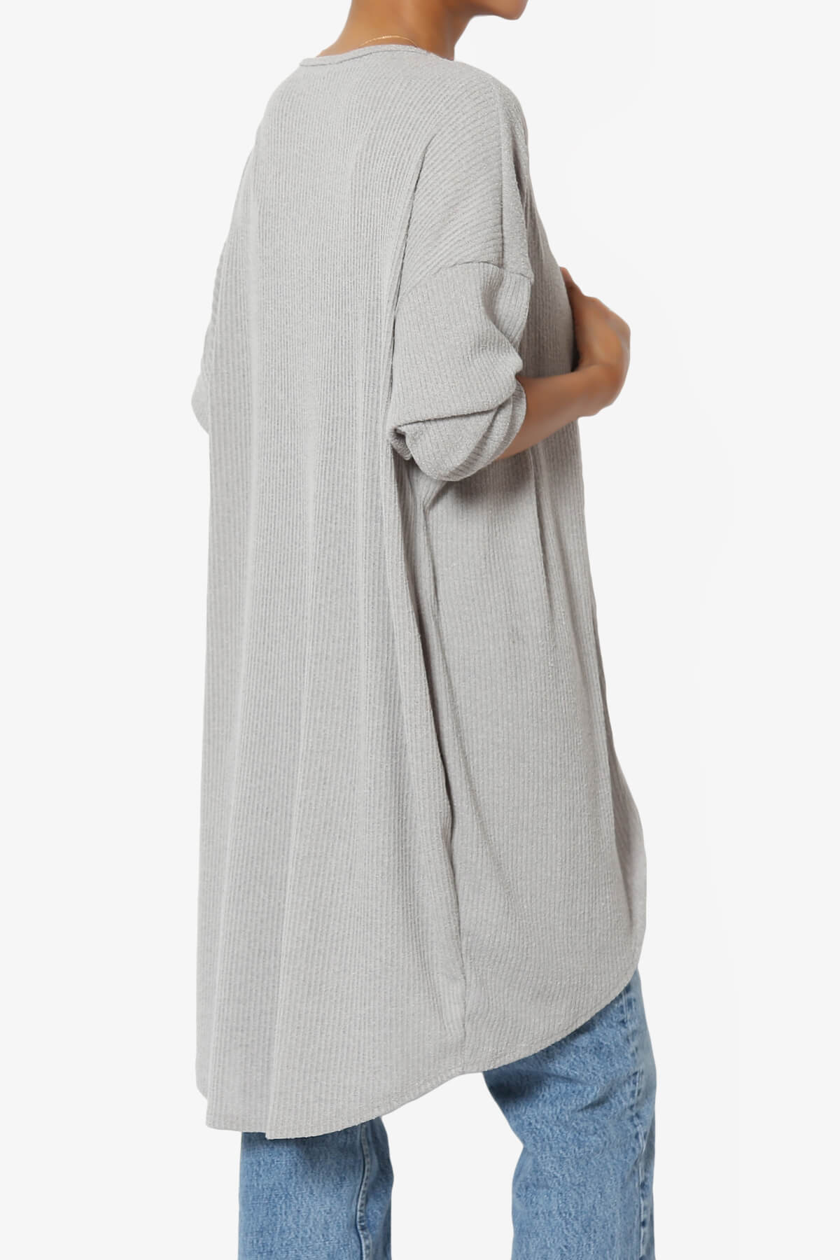 Lexa Ribbed Knit Open Front Cardigan HEATHER GREY_4