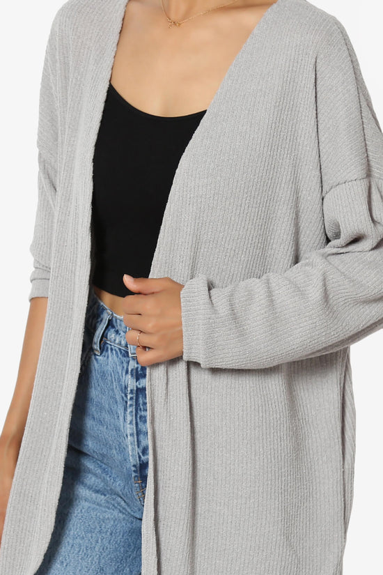 Lexa Ribbed Knit Open Front Cardigan HEATHER GREY_5