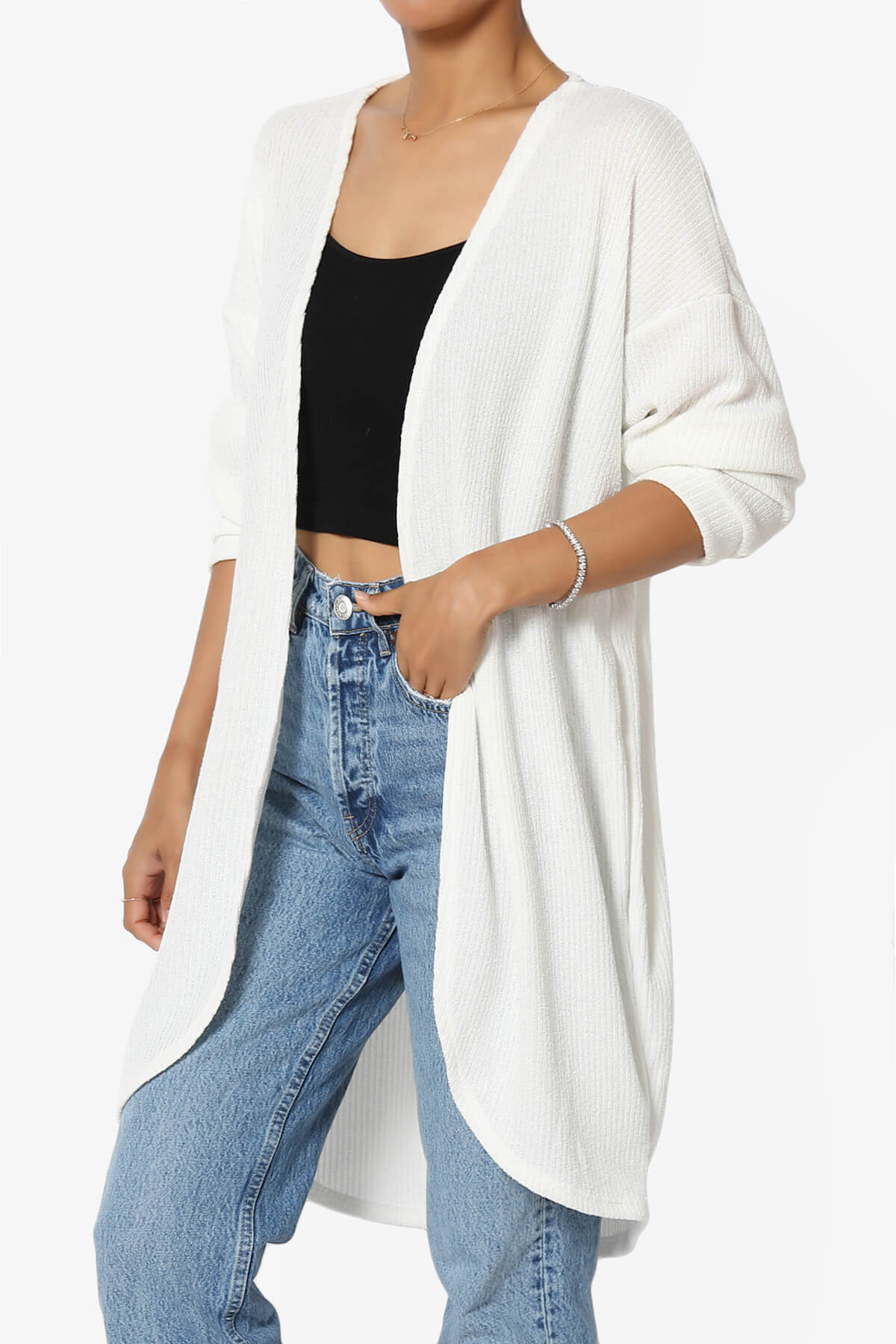 Lexa Ribbed Knit Open Front Cardigan IVORY_1