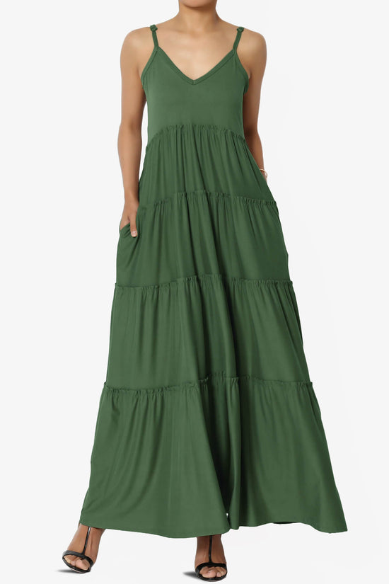 Livvy V-Neck Tiered Cami Maxi Dress ARMY GREEN_1