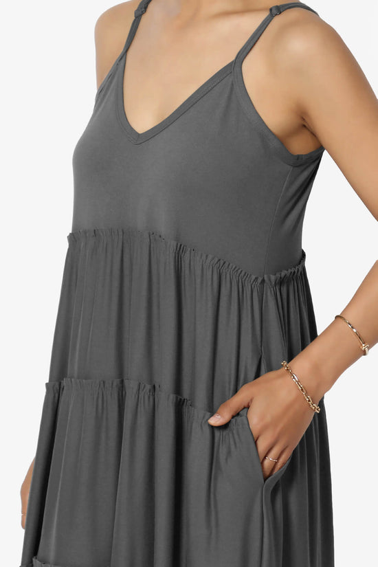 Livvy V-Neck Tiered Cami Maxi Dress ASH GREY_5