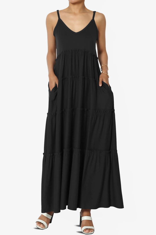 Livvy V-Neck Tiered Cami Maxi Dress BLACK_1