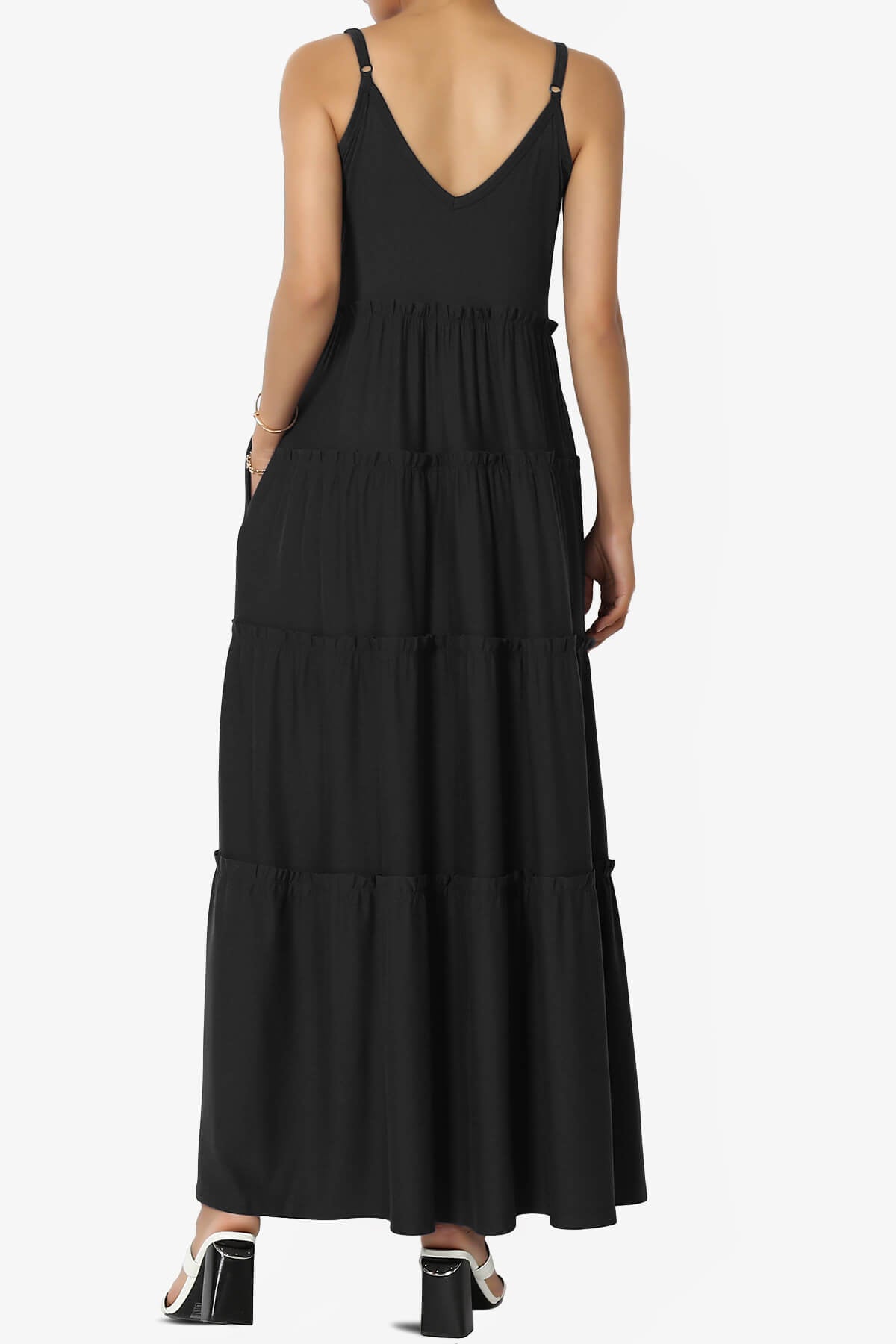 Livvy V-Neck Tiered Cami Maxi Dress BLACK_2
