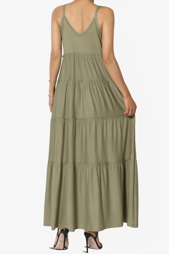 Livvy V-Neck Tiered Cami Maxi Dress KHAKI GREEN_2
