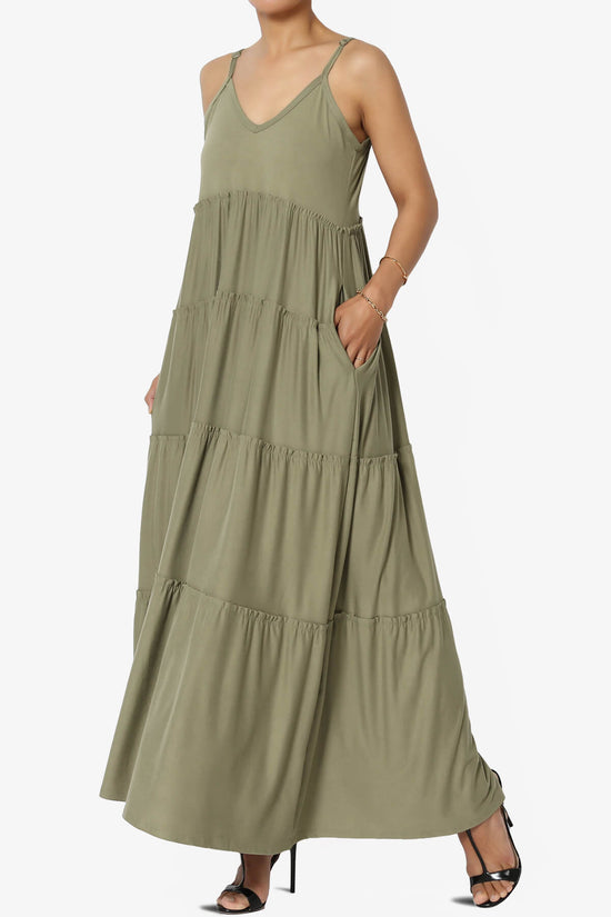 Livvy V-Neck Tiered Cami Maxi Dress KHAKI GREEN_3