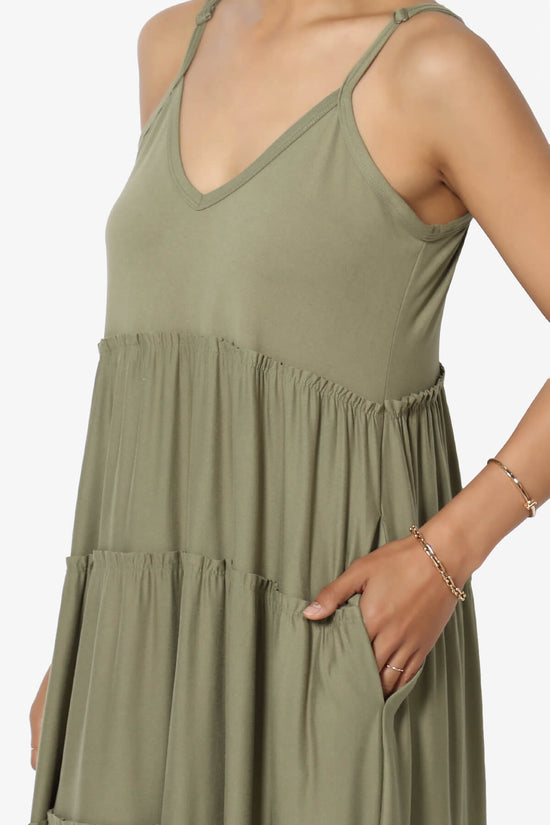 Livvy V-Neck Tiered Cami Maxi Dress KHAKI GREEN_5