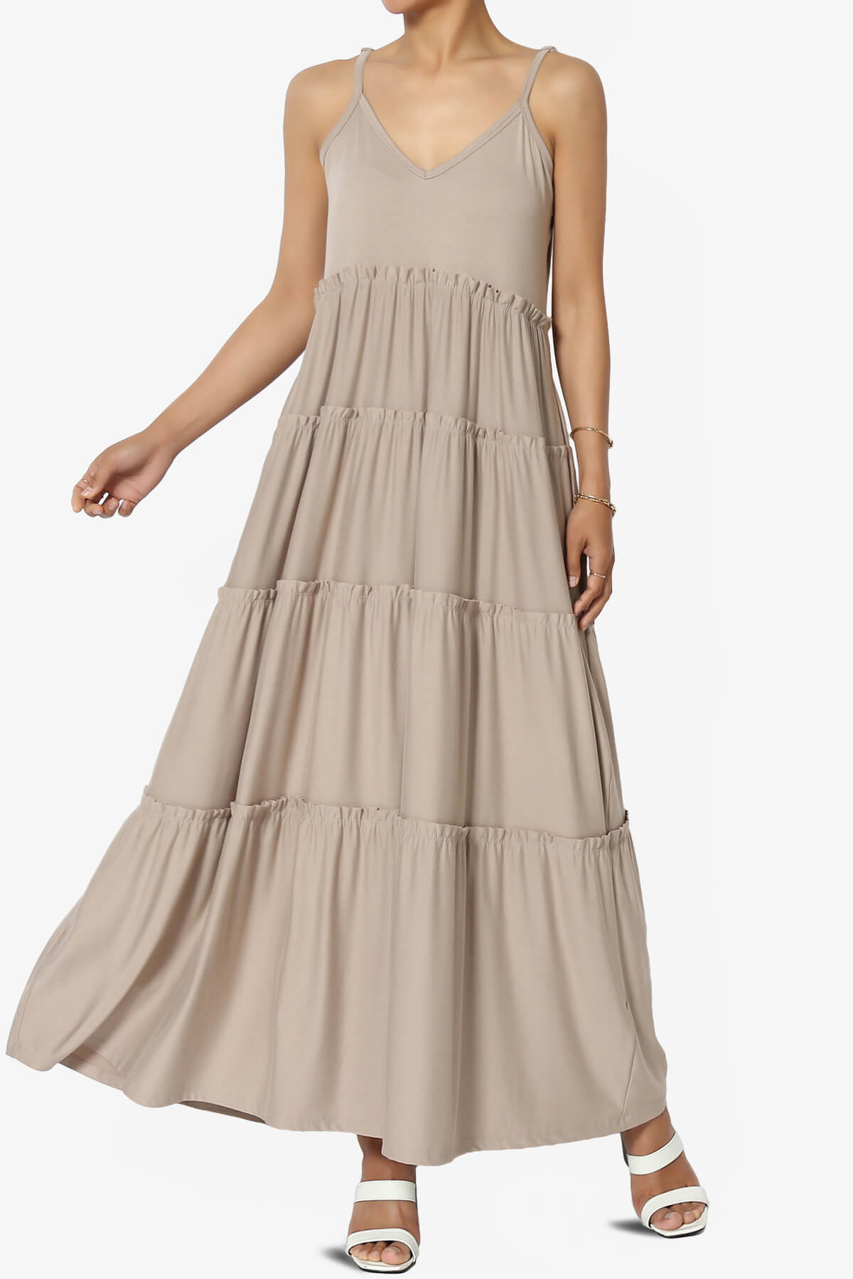 Livvy V-Neck Tiered Cami Maxi Dress LIGHT MOCHA_1