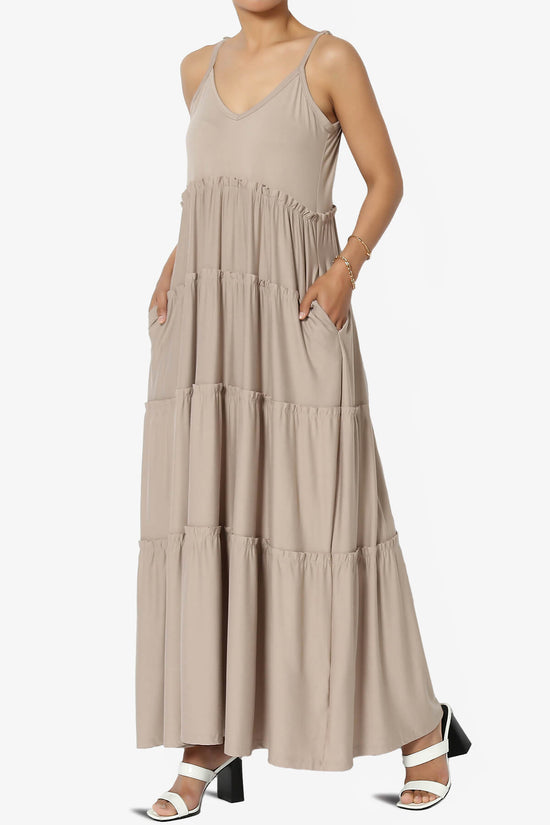 Livvy V-Neck Tiered Cami Maxi Dress LIGHT MOCHA_3
