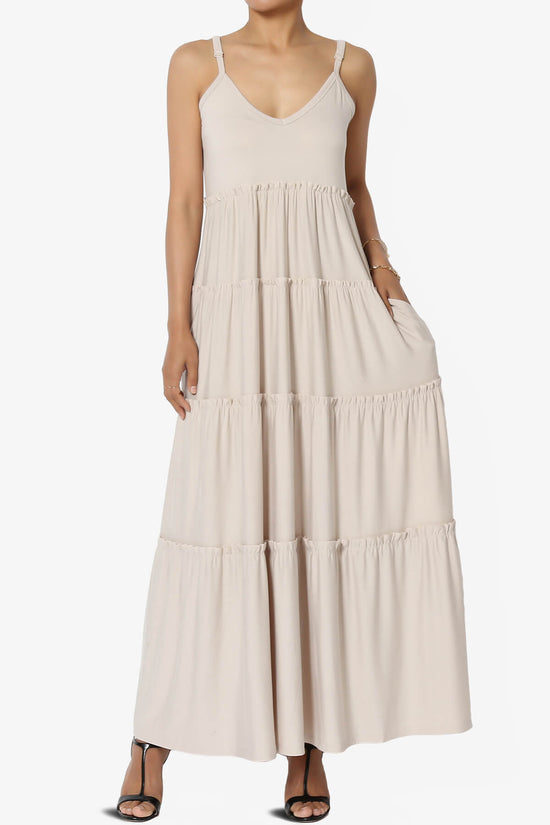 Livvy V-Neck Tiered Cami Maxi Dress SAND BEIGE_1