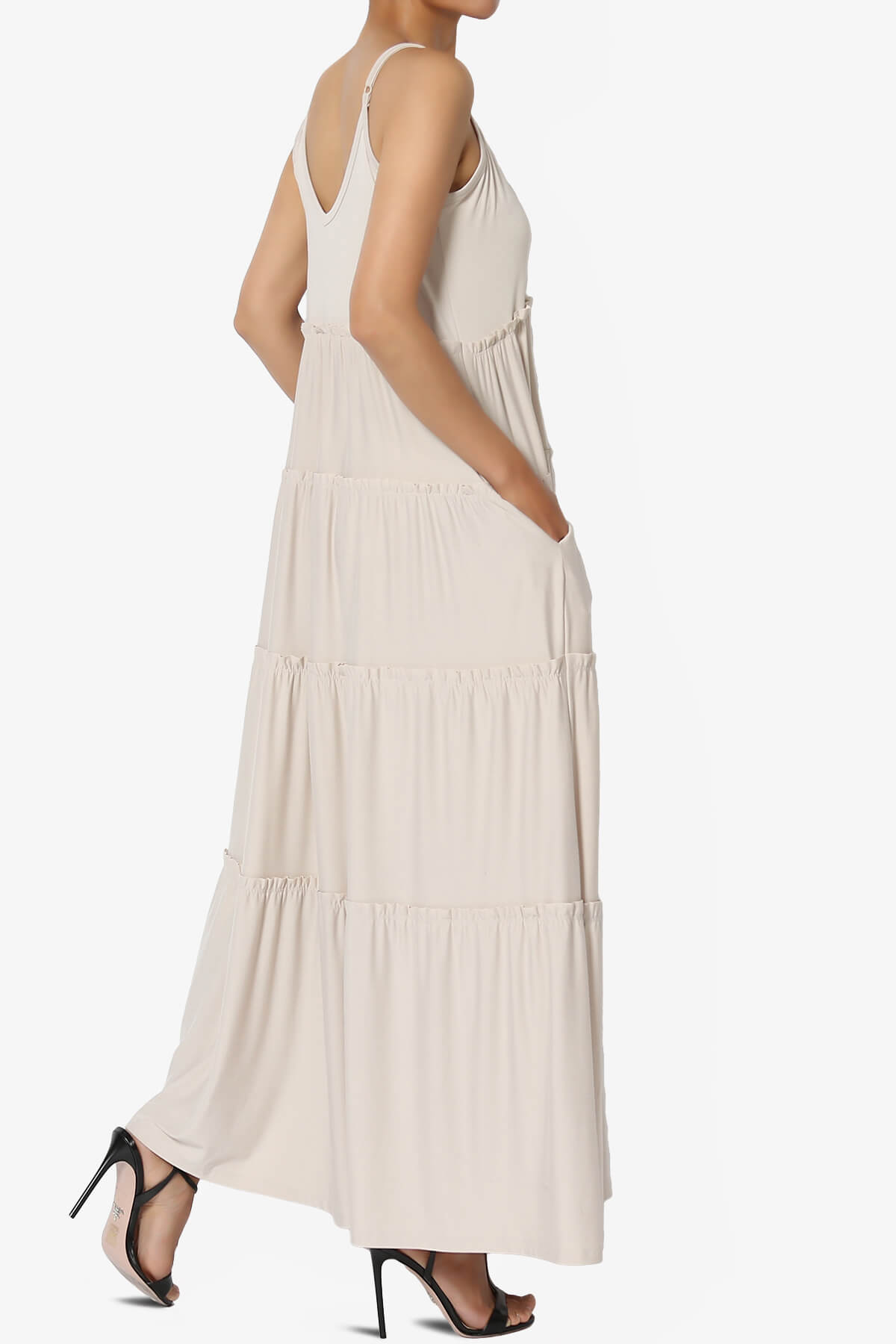 Livvy V-Neck Tiered Cami Maxi Dress SAND BEIGE_4