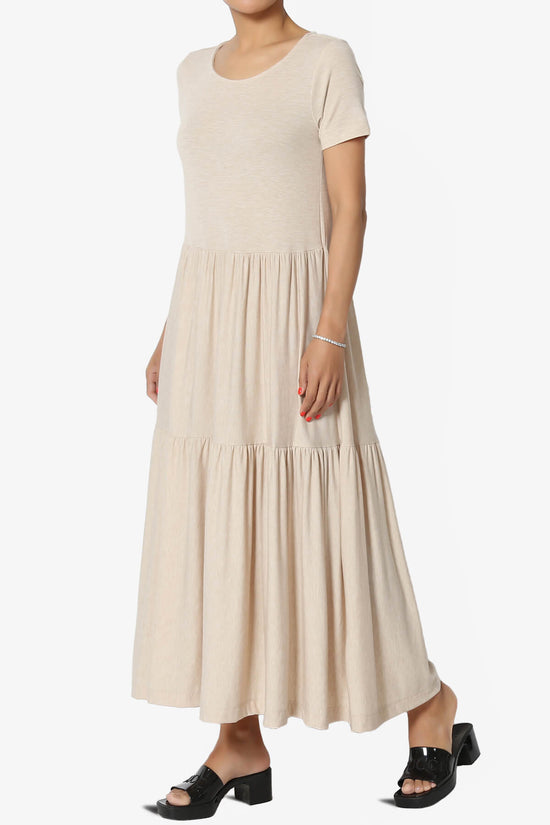 Macie Short Sleeve Tiered Jersey Long Midi Dress HEATHER BEIGE_3