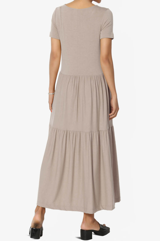 Macie Short Sleeve Tiered Jersey Long Midi Dress LIGHT MOCHA_2