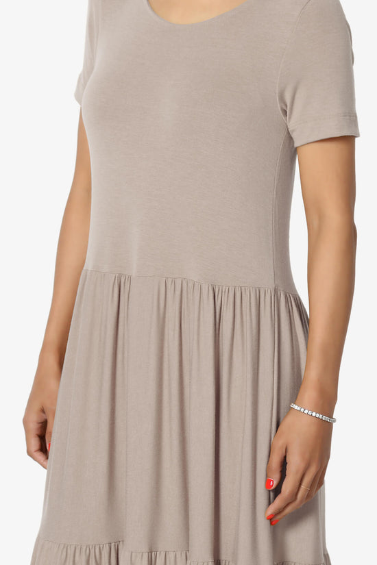 Macie Short Sleeve Tiered Jersey Long Midi Dress LIGHT MOCHA_5