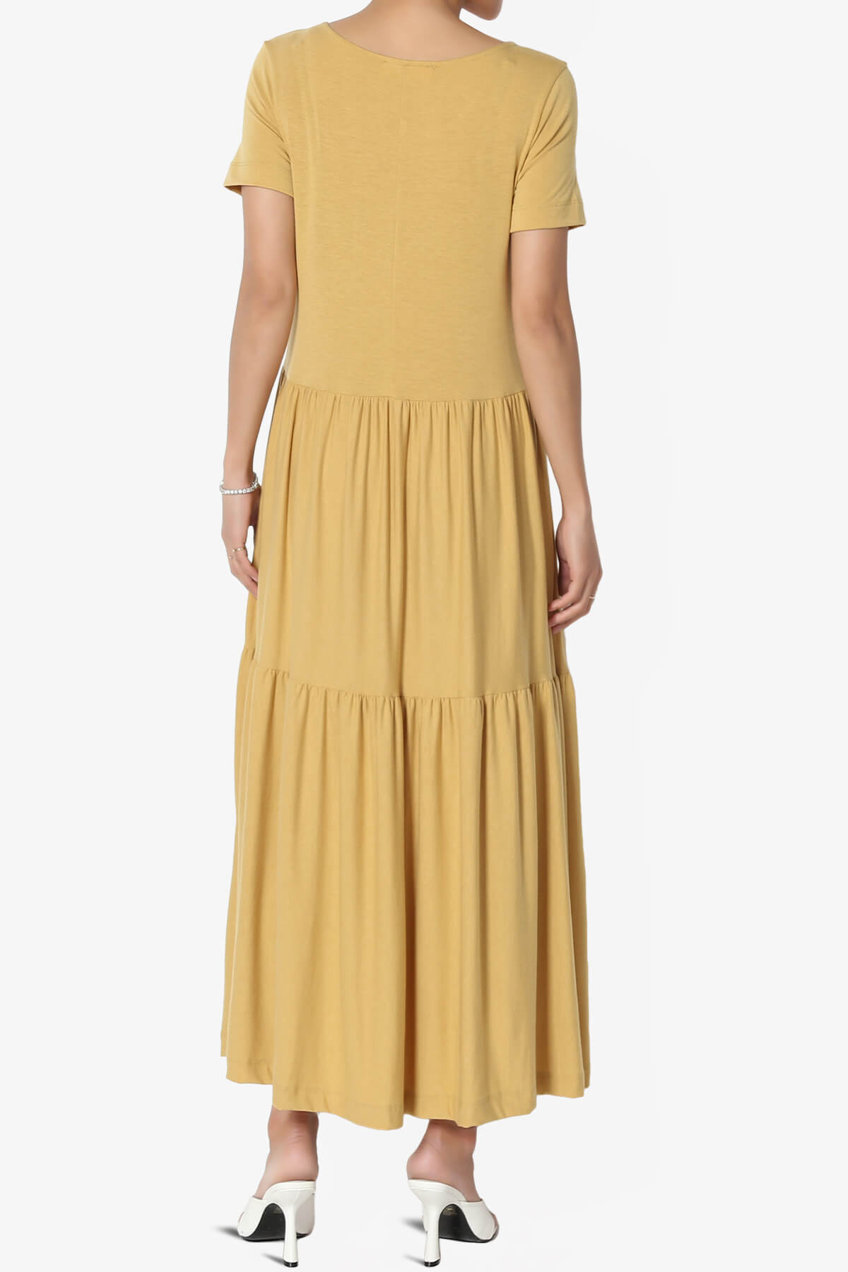 Macie Short Sleeve Tiered Jersey Long Midi Dress LIGHT MUSTARD_2