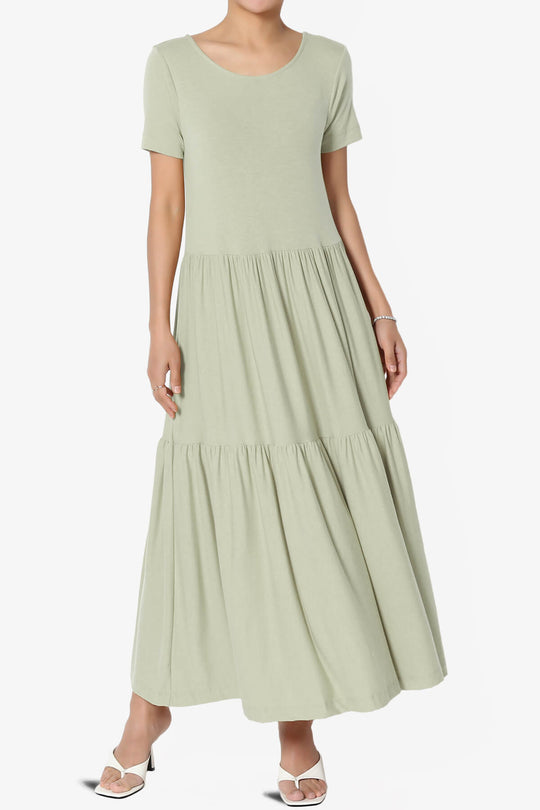 Macie Short Sleeve Tiered Jersey Long Midi Dress PLUS