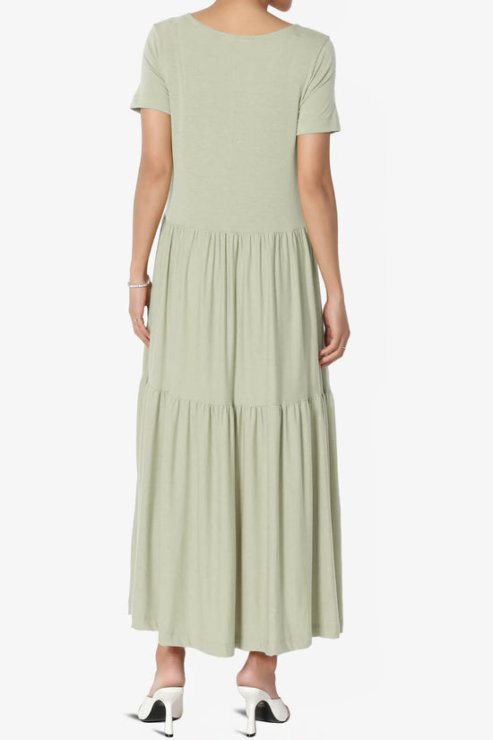 Macie Short Sleeve Tiered Jersey Long Midi Dress LIGHT SAGE_2